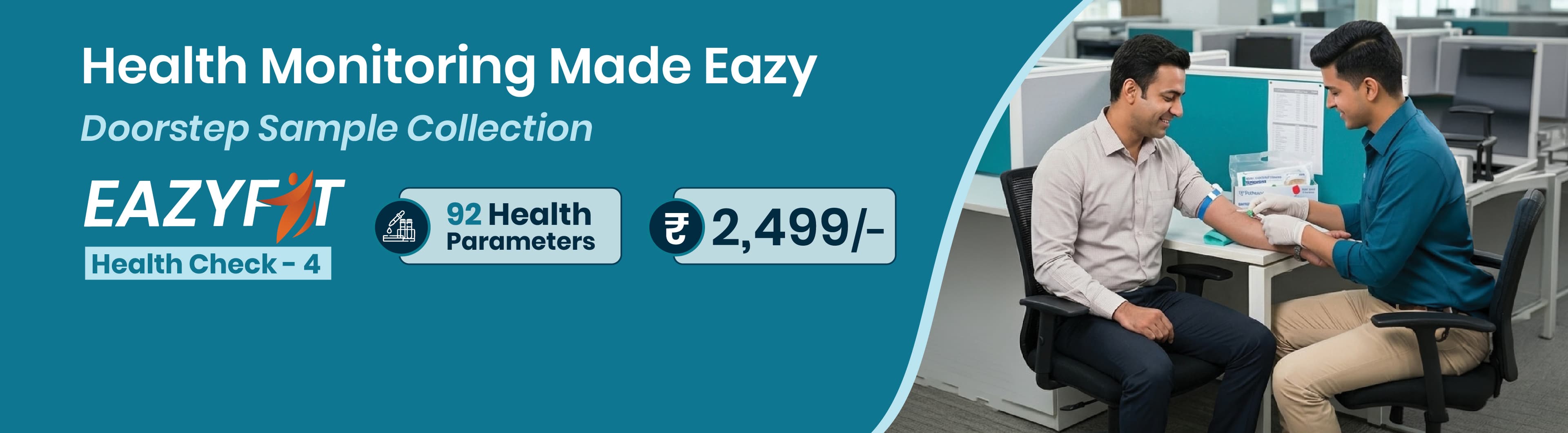 Eazyfit Health Check 4 with doorstep sample collection, 92 health parameters, and price Rs 2,499.